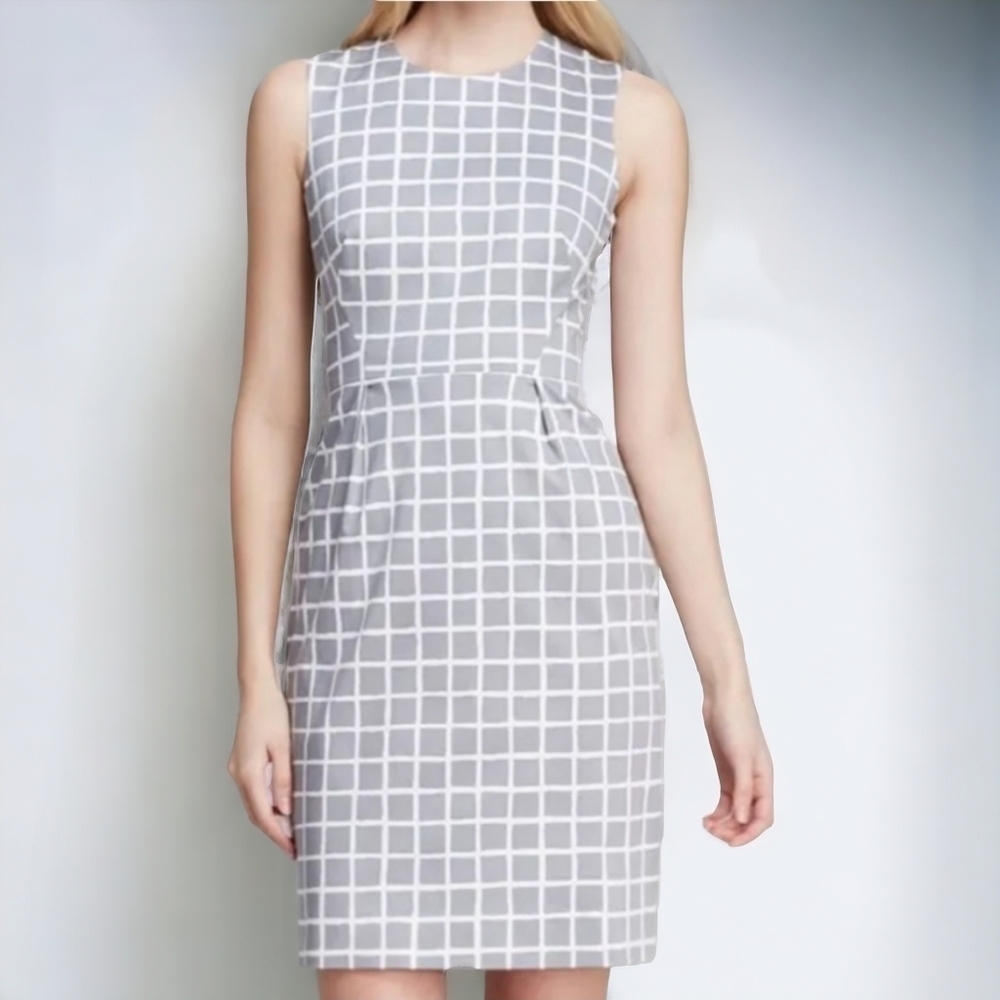 Kate Spade New York Gray & White Windowpane Sheath Sleeveless Dress - Size 8